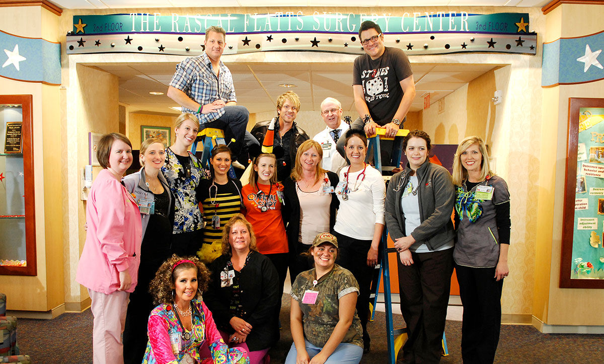 The members of Rascal Flatts with Children's Hospital Surgery Center staff